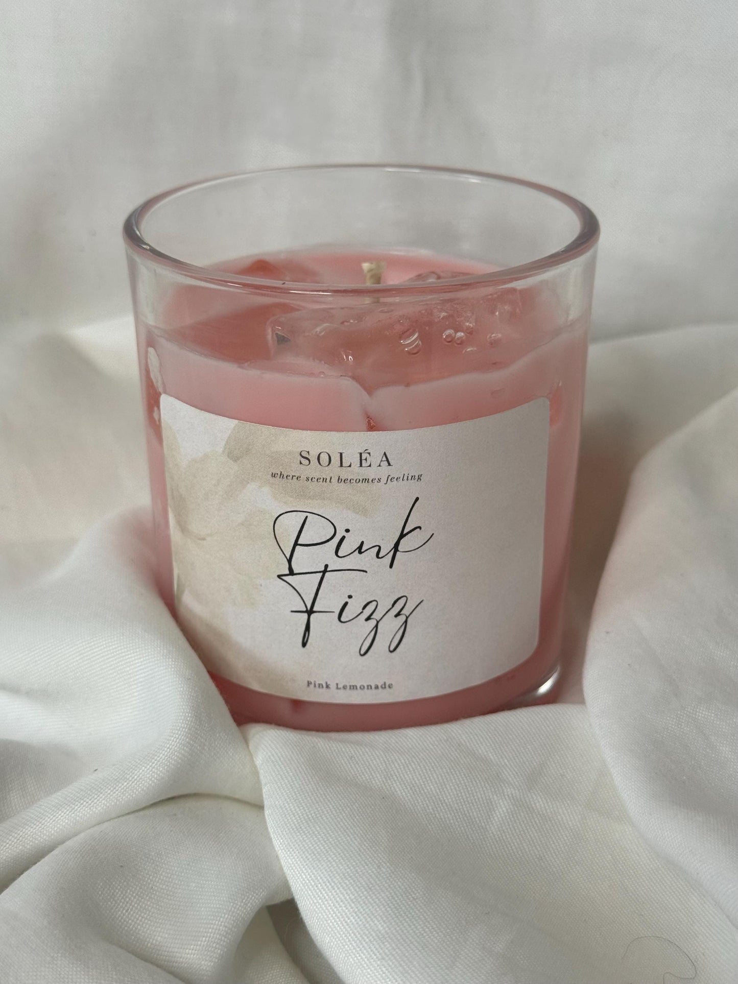 Pink Fizz Candle | Pink Lemonade Soy Wax with Ice Details