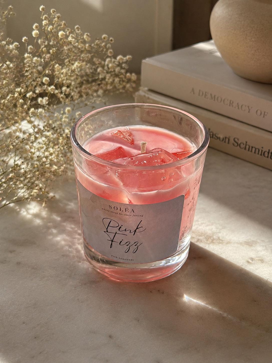 Pink Fizz Candle | Pink Lemonade Soy Wax with Ice Details